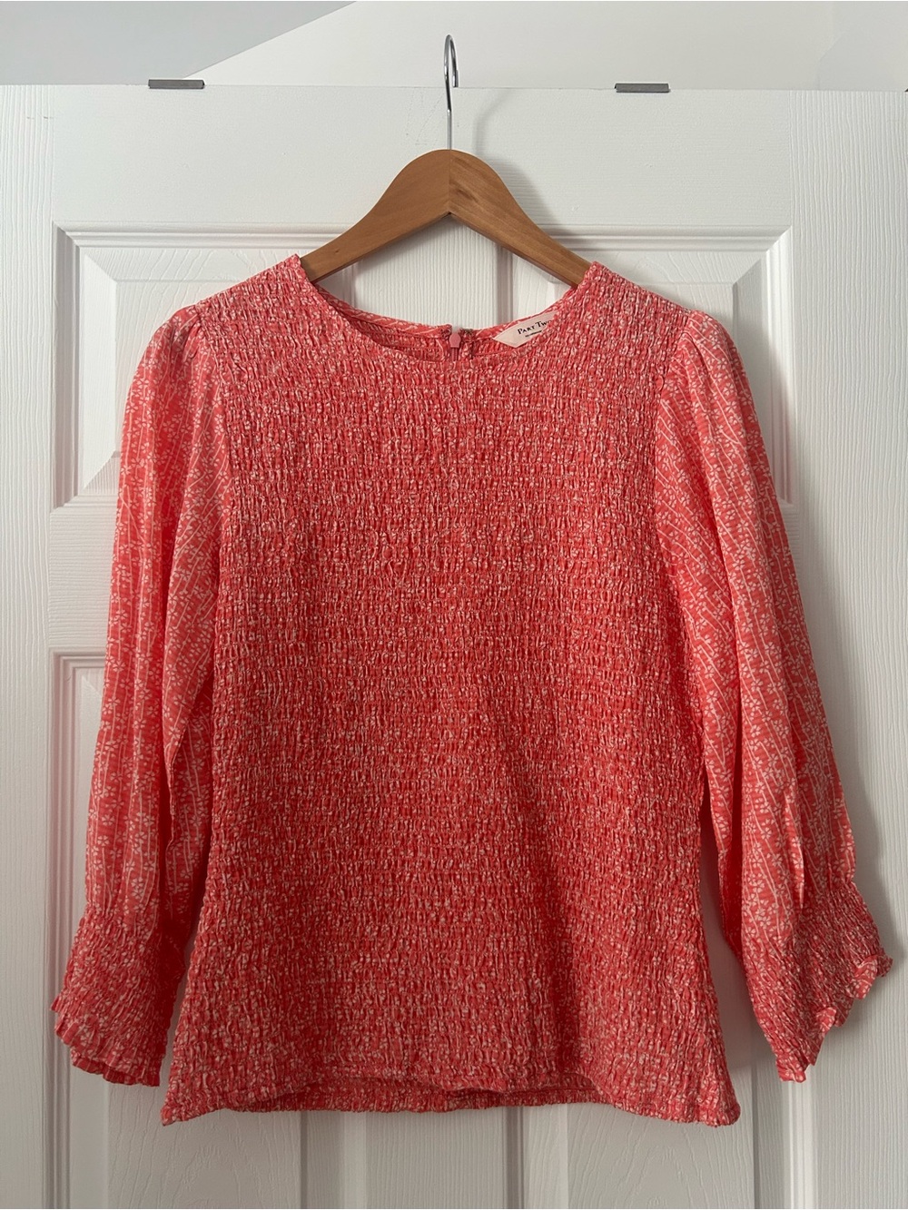 Part two Coral Textured Long-Sleeve Blouse